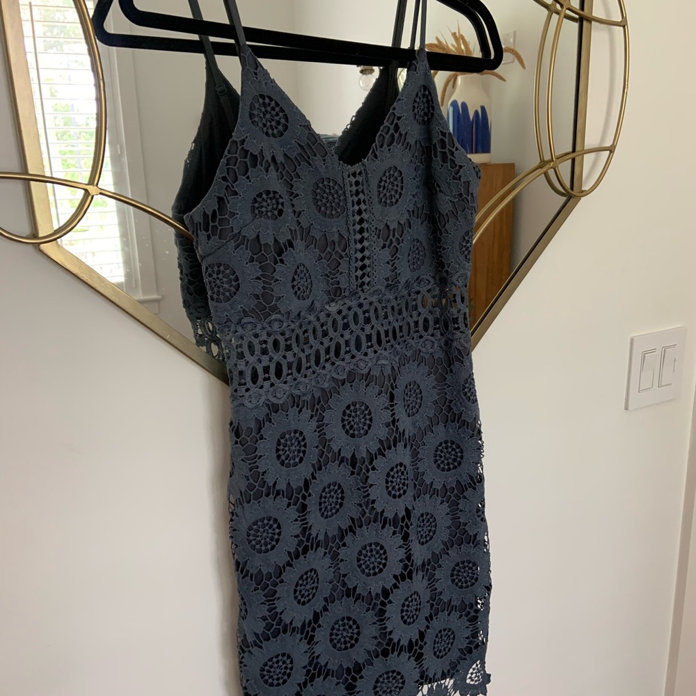 Aqua dark blue floral lace